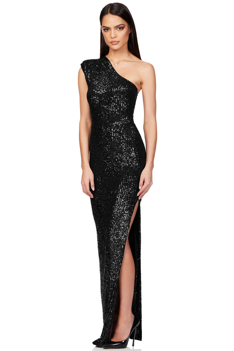 Sequin One Shoulder High Split Maxi Dress - View 2