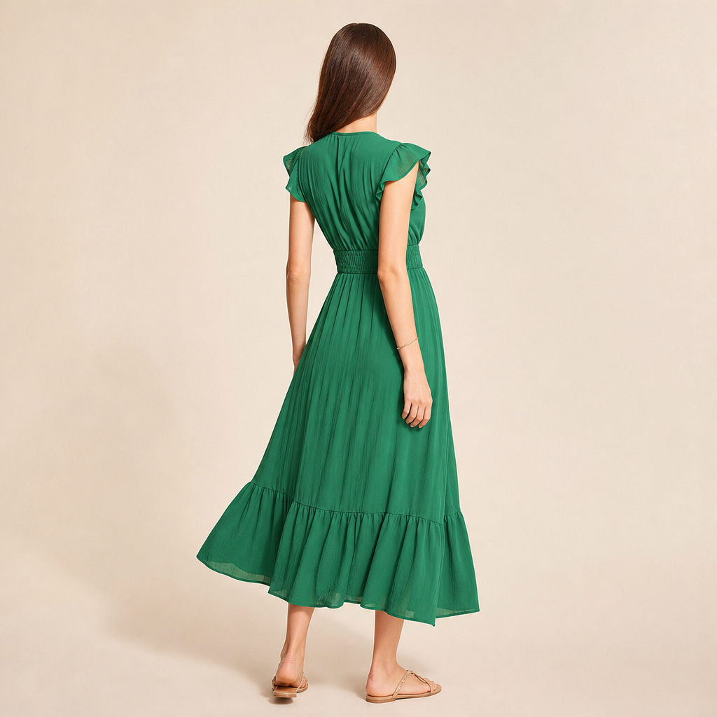 V-Neck Flutter Sleeve Shirred Waist Tiered Maxi Dress 6