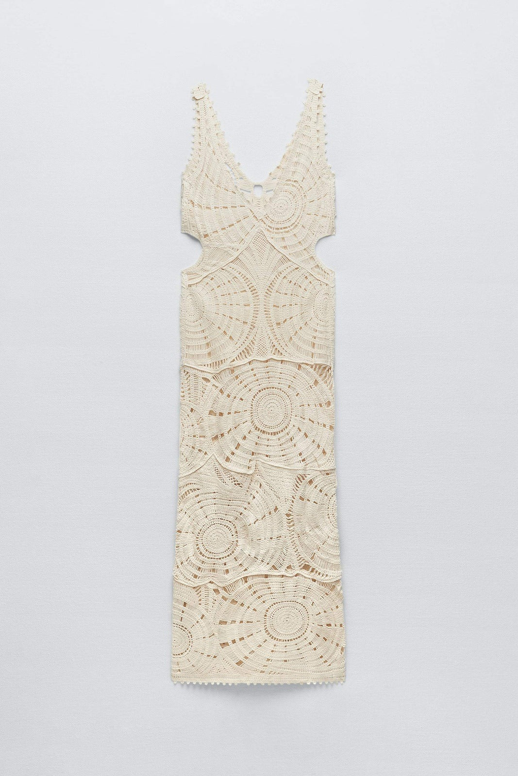 Deep V-Neck Sleeveless Crochet Circular Motif Side Cut Out Maxi Gown - View 6