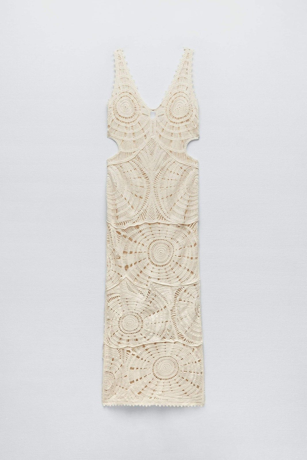 Deep V-Neck Sleeveless Crochet Circular Motif Side Cut Out Maxi Gown - View 7