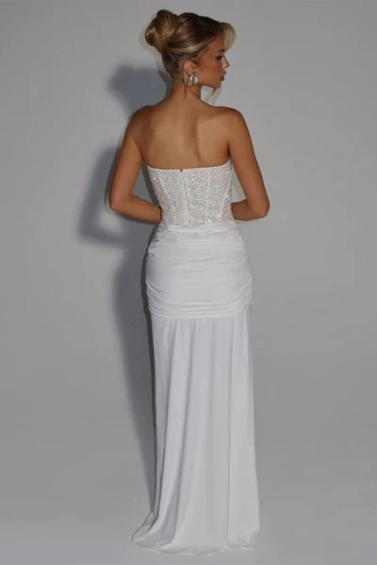 Sequin Strapless Corset Ruched Mermaid Gown - View 2