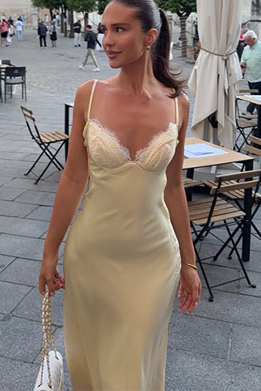 Lace Satin Maxi Dress
