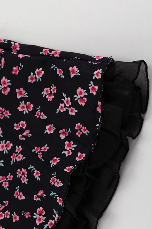 Off Shoulder Puff Sleeve Floral Print Fit and Flare Mini Dress - View 12