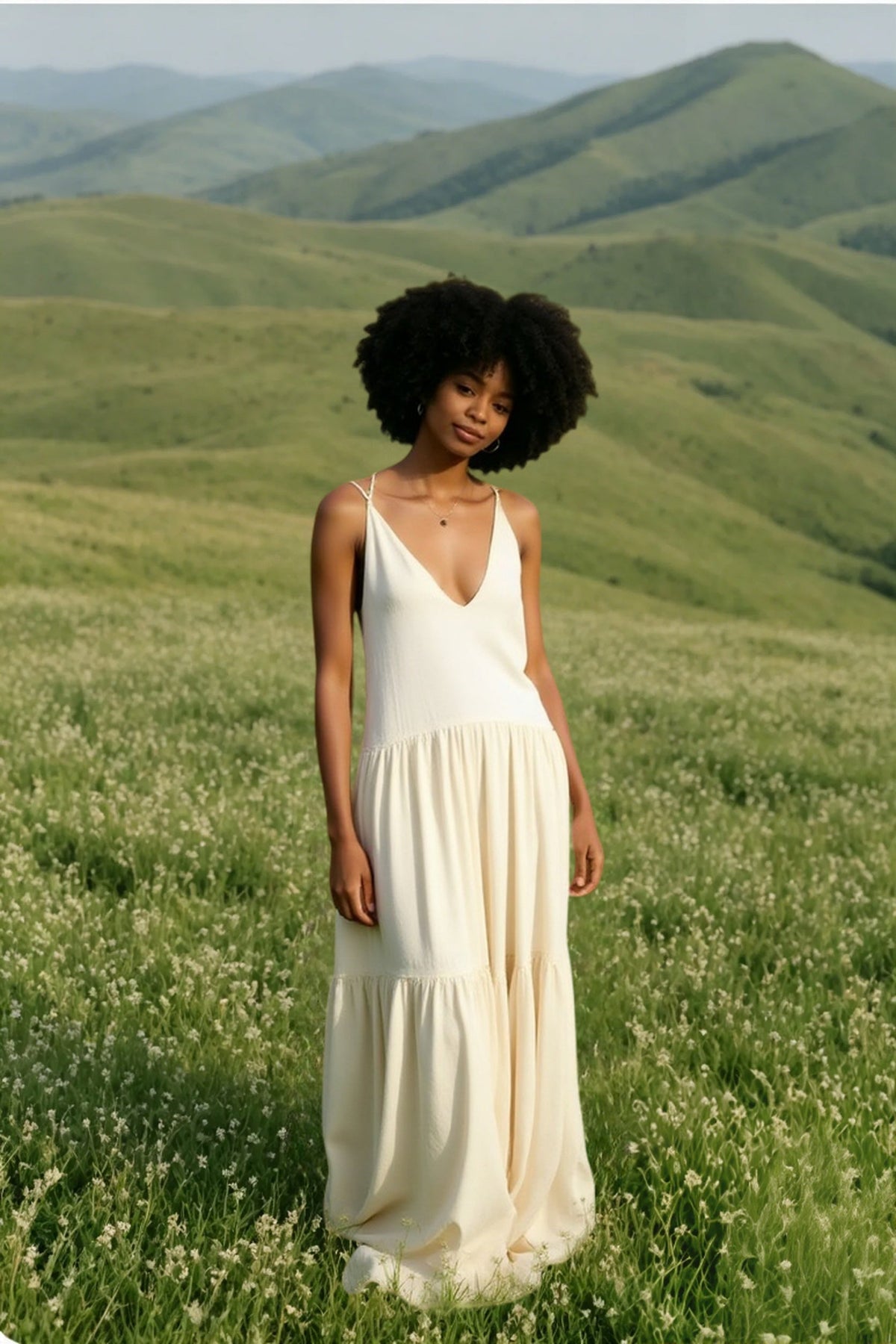 V-Neck Spaghetti Strap Drop Waist Tiered Maxi Dress