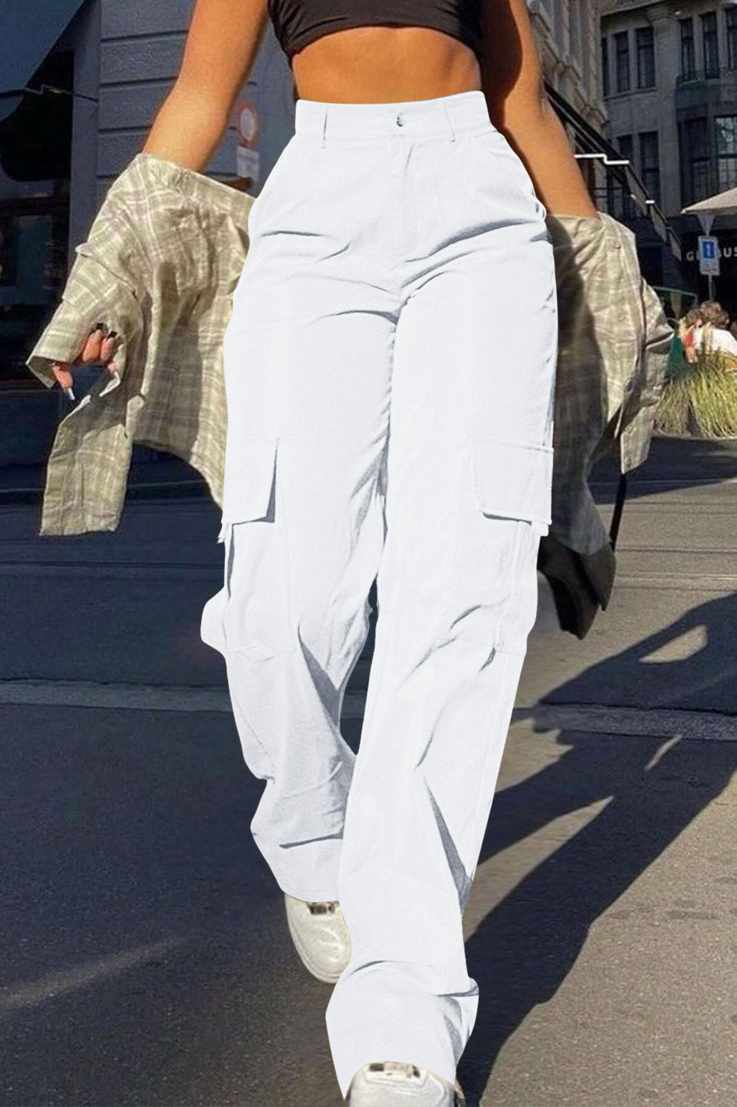 High Waist Multi-Pocket Cargo Straight-Leg Cargo Pants