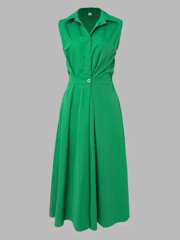 Stand Collar Deep V-Neck Sleeveless Pocket A-Line Midi Dress - View 13