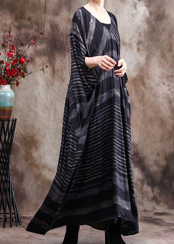 Brushstroke Stripe Deep V-Neck Sleeve Kaftan Maxi Dress - View 3