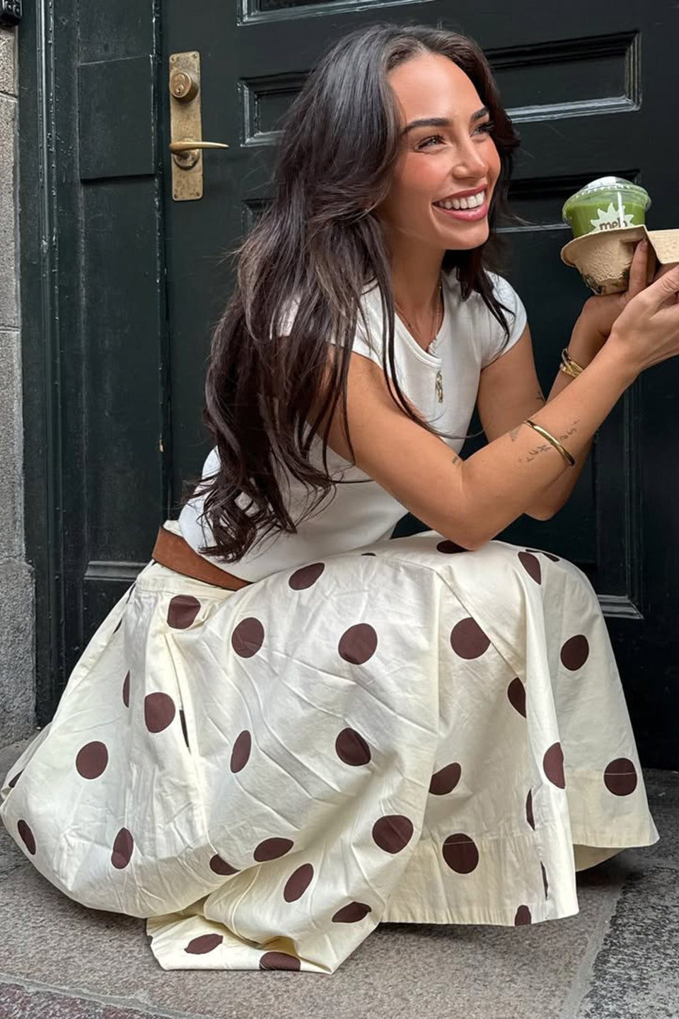 French Polka Dot Draped A-Line Skirt