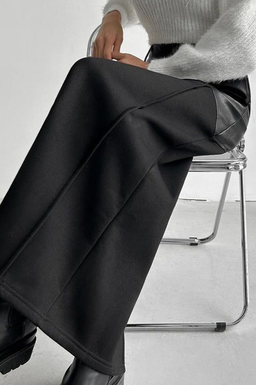 PU Leather Panel High Waist Slit Skirt