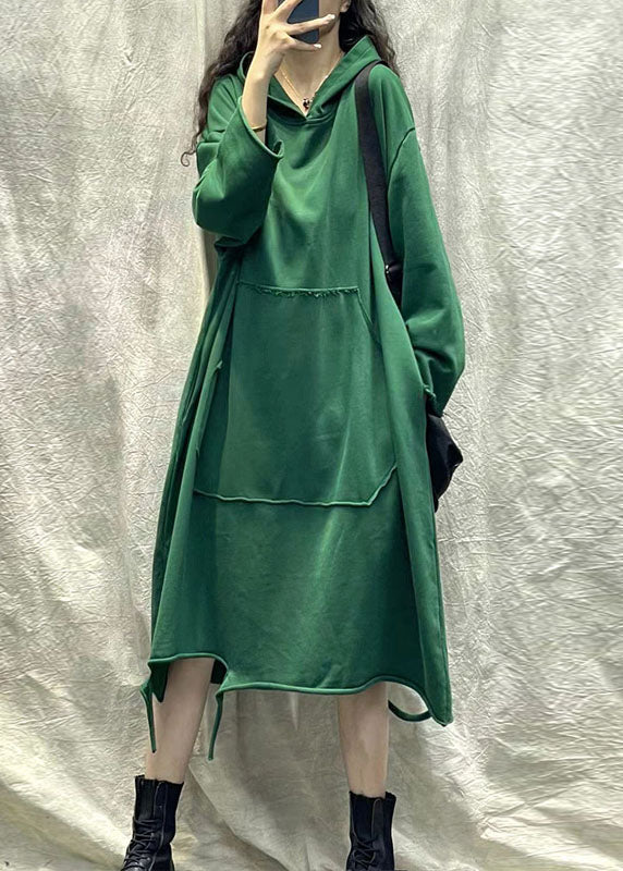 Hooded Long Sleeve Kangaroo Pocket Raw Hem Distressed Sweatshirt Dress - View 2