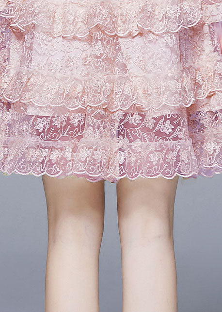 Lace Peter Pan Collar Button Front Tiered Ruffle Mini Dress - View 5