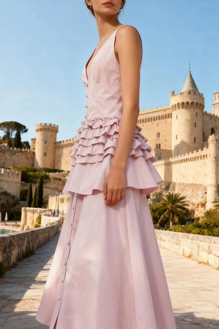 Deep V-Neck Sleeveless Corset Tiered Fit and Flare Midi Dress - View 16