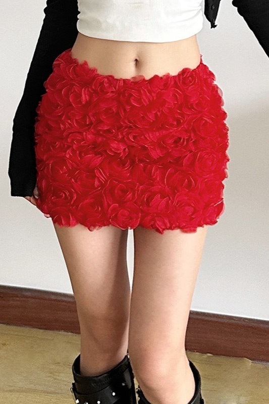 Bodycon Floral Pleated Denim Mini Skort