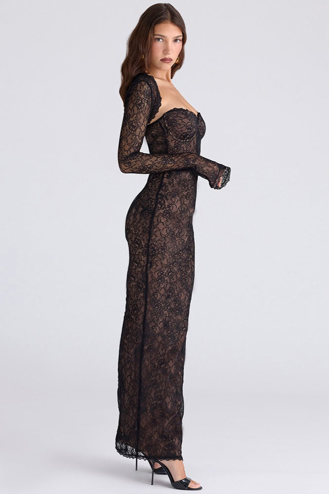 Lace Strapless Corset Bodycon Maxi Dress - View 12