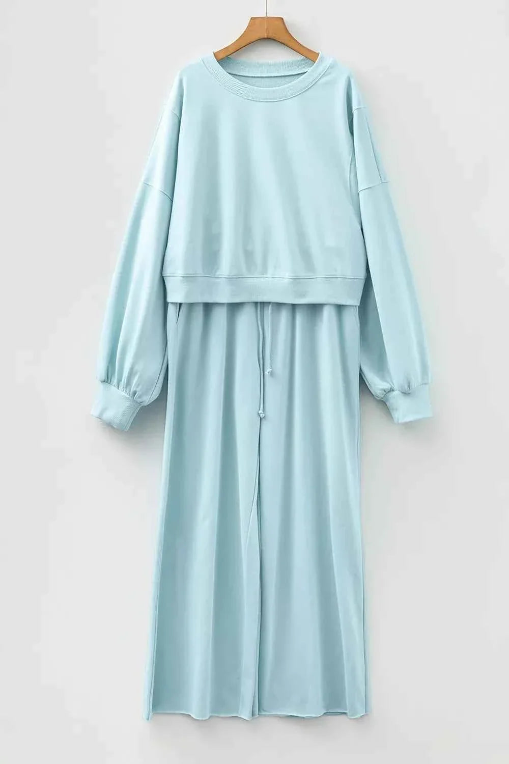 Drop Shoulder Puff Sleeve Crop Pullover Drawstring Wide
