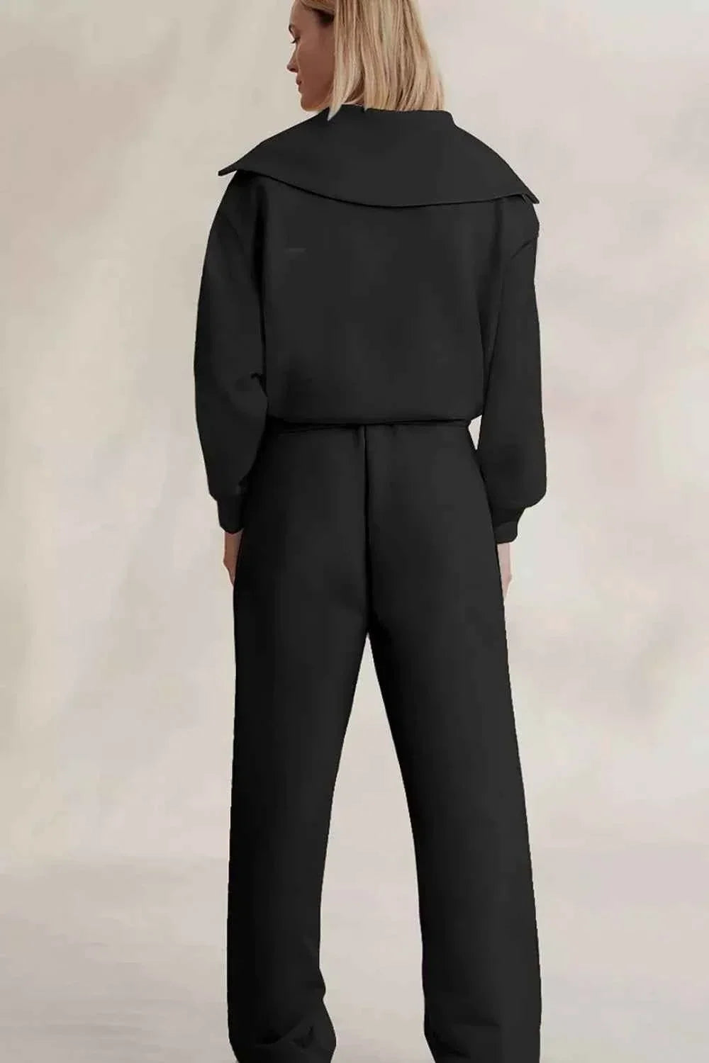 Solid Zip Sailor Collar Pullover Sweatpants Set
