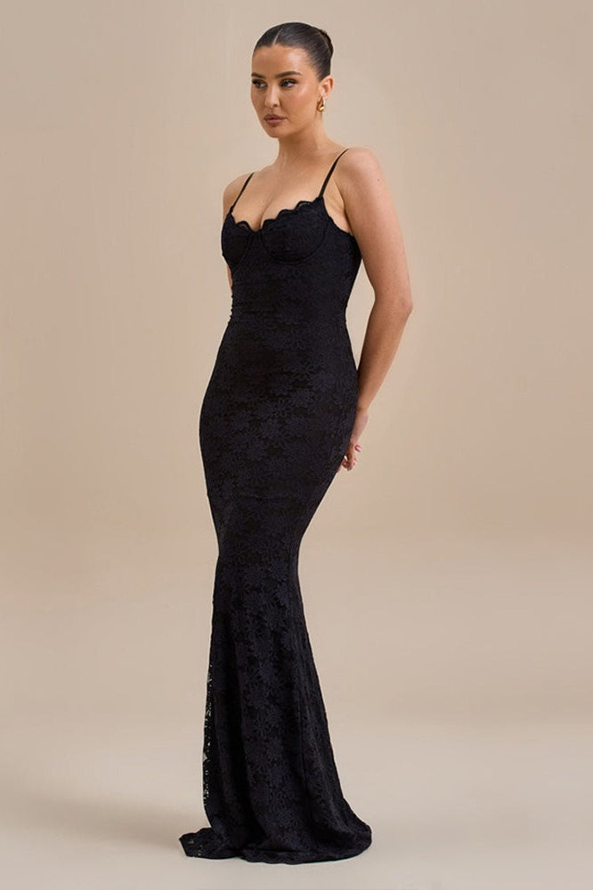 Backless Bodycon Cami Lace Maxi Dress - View 10