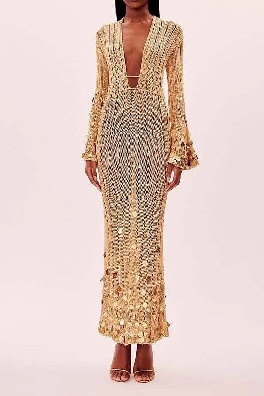 Sequined Knit Maxi Sweater Dress