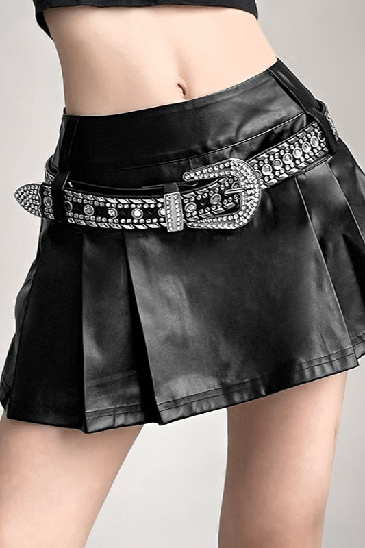 High-Waist Bodycon Pleated Denim Mini Skort