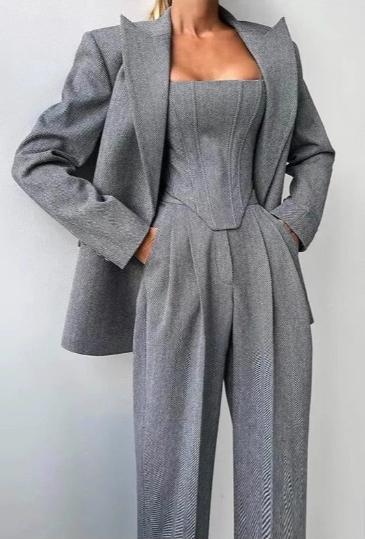 Corset Vest Blazer Trouser Three Piece Set