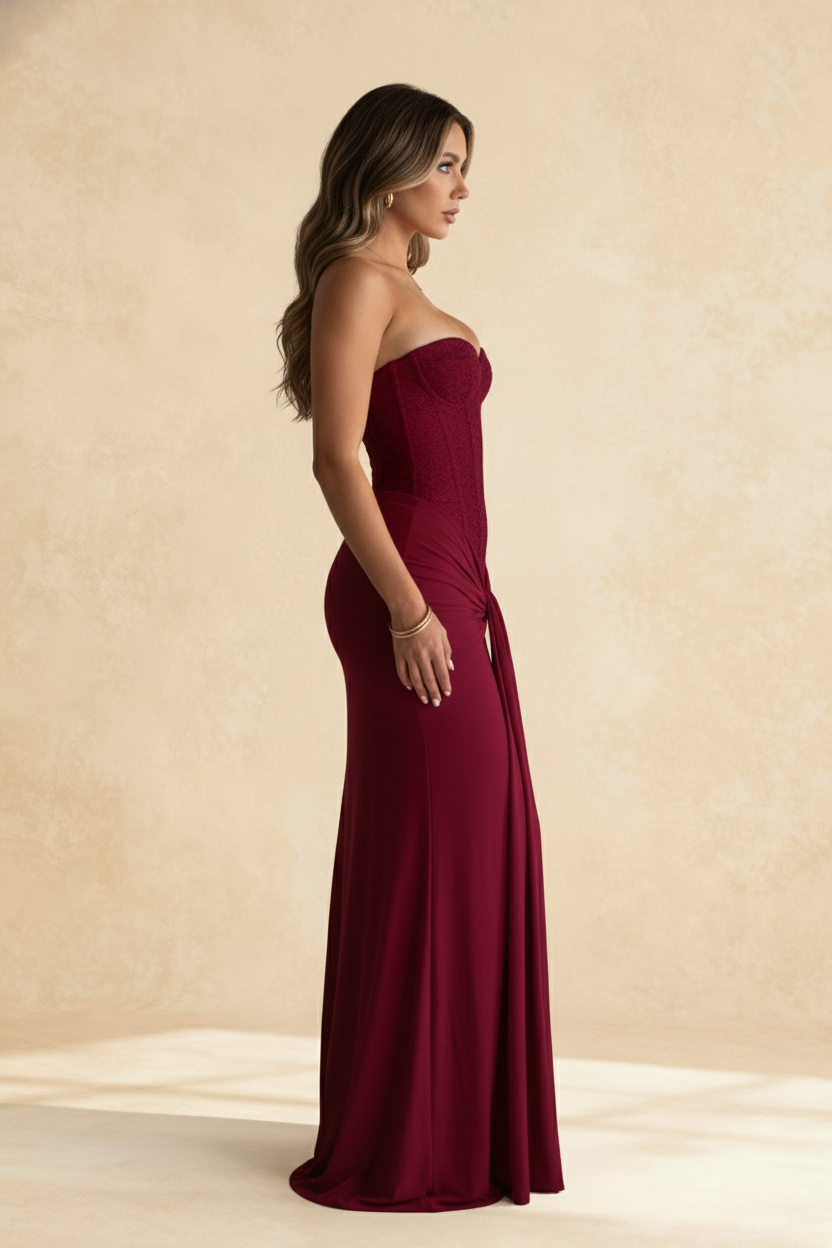 Sequin Strapless Sweetheart Corset Twist Front Mermaid Maxi Dress - View 6