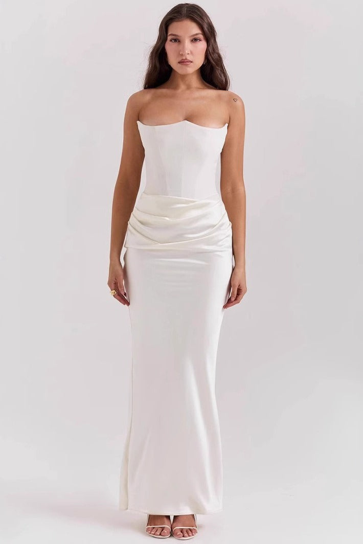 Satin Ruched Strapless Bodycon Dress - View 4