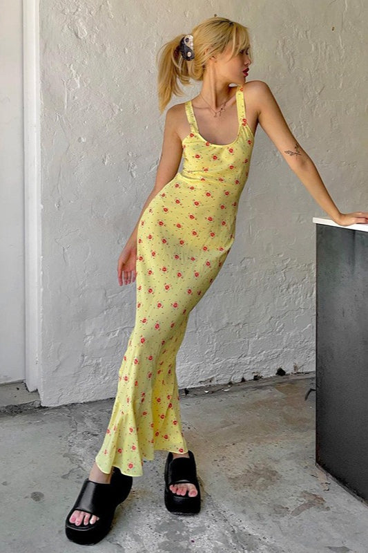 Milk Silk Floral Mermaid Maxi Floral Dress
