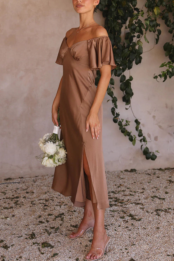 Pure Love Satin Butterfly Sleeve Slit Midi Dress - View 11