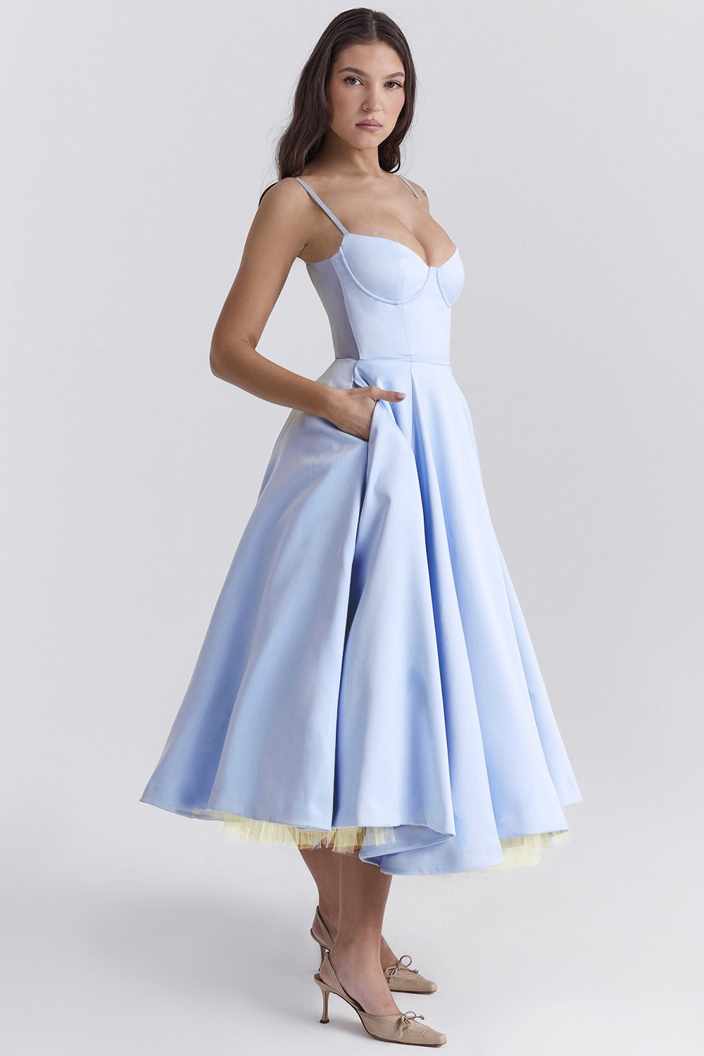 Satin Bustier Sweetheart Spaghetti Strap Midi Party Dress - View 5