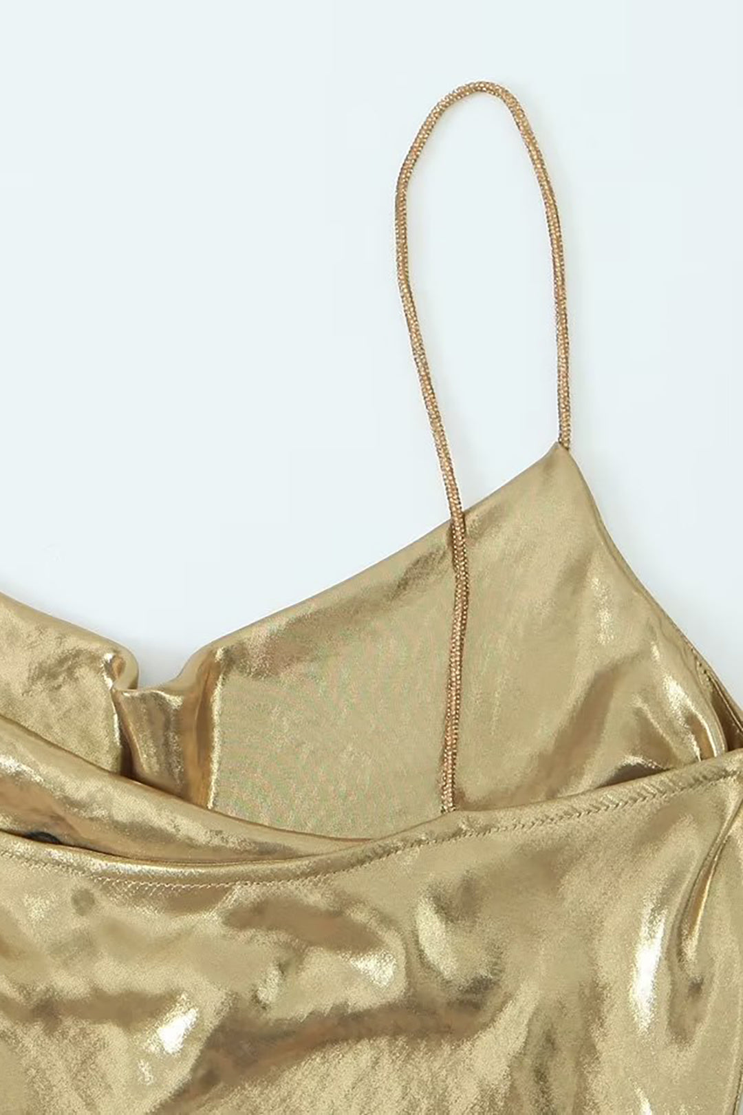 Metallic Cowl Neck Spaghetti Strap Slip Mini Dress - View 4