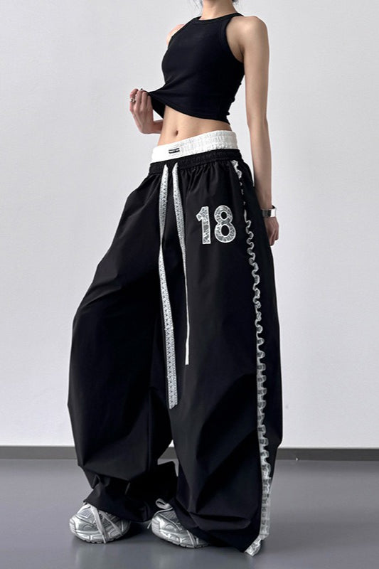 High Waist Slim Lace Trim Double Waist Pants