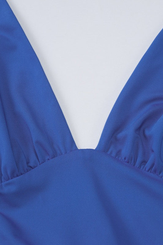 Halter Deep V-Neck Ruched Backless Bodycon Maxi Gown - View 7