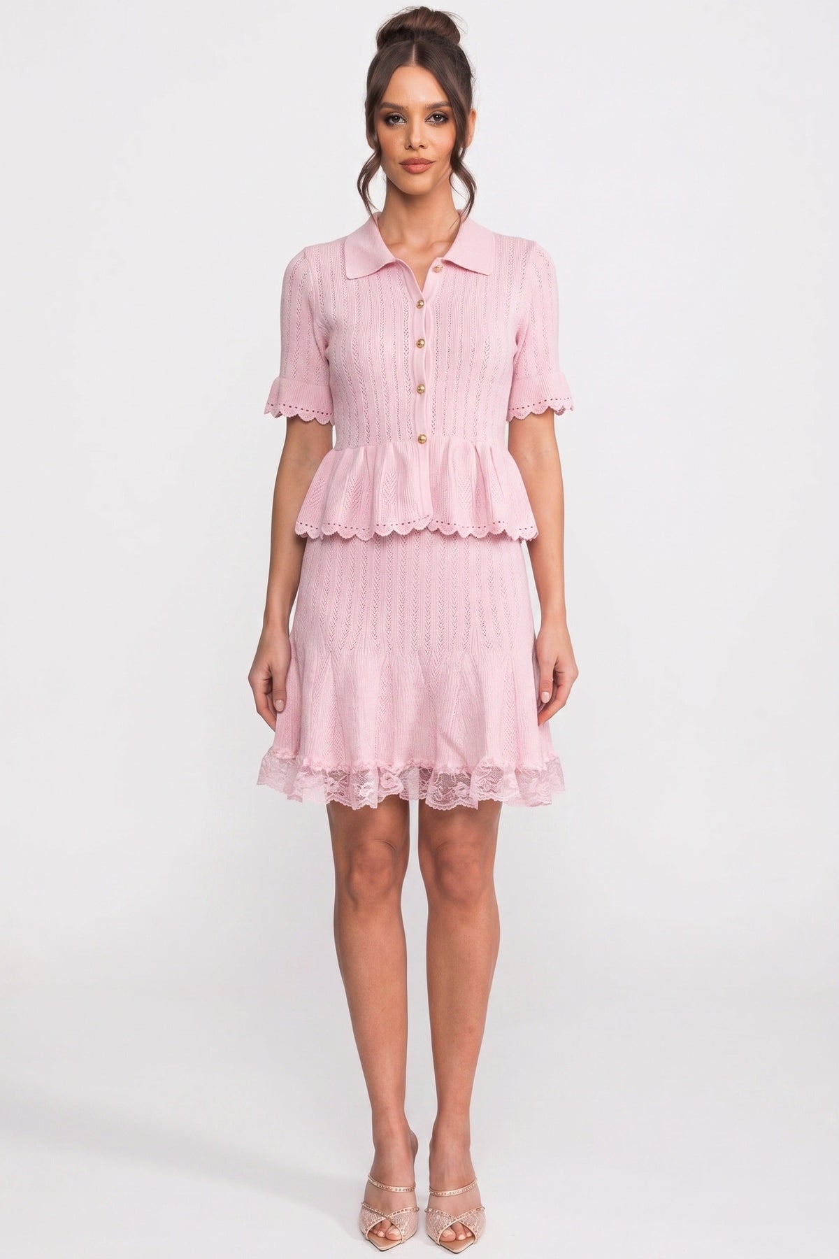 Polo-Collar Mini Dress - Pink - View 3