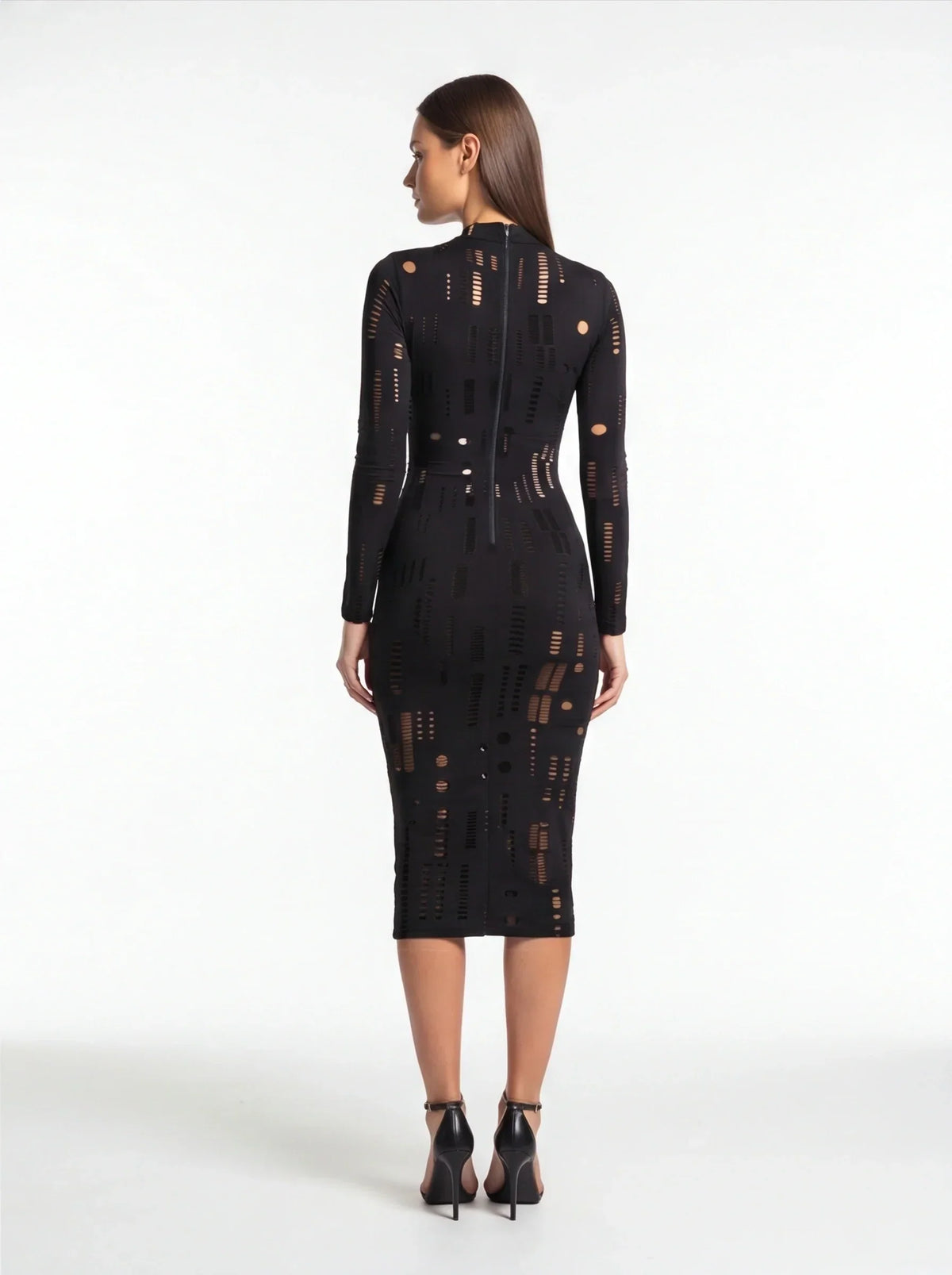 Mesh Sheer Off Shoulder Ruffle Midi Dress - View 3
