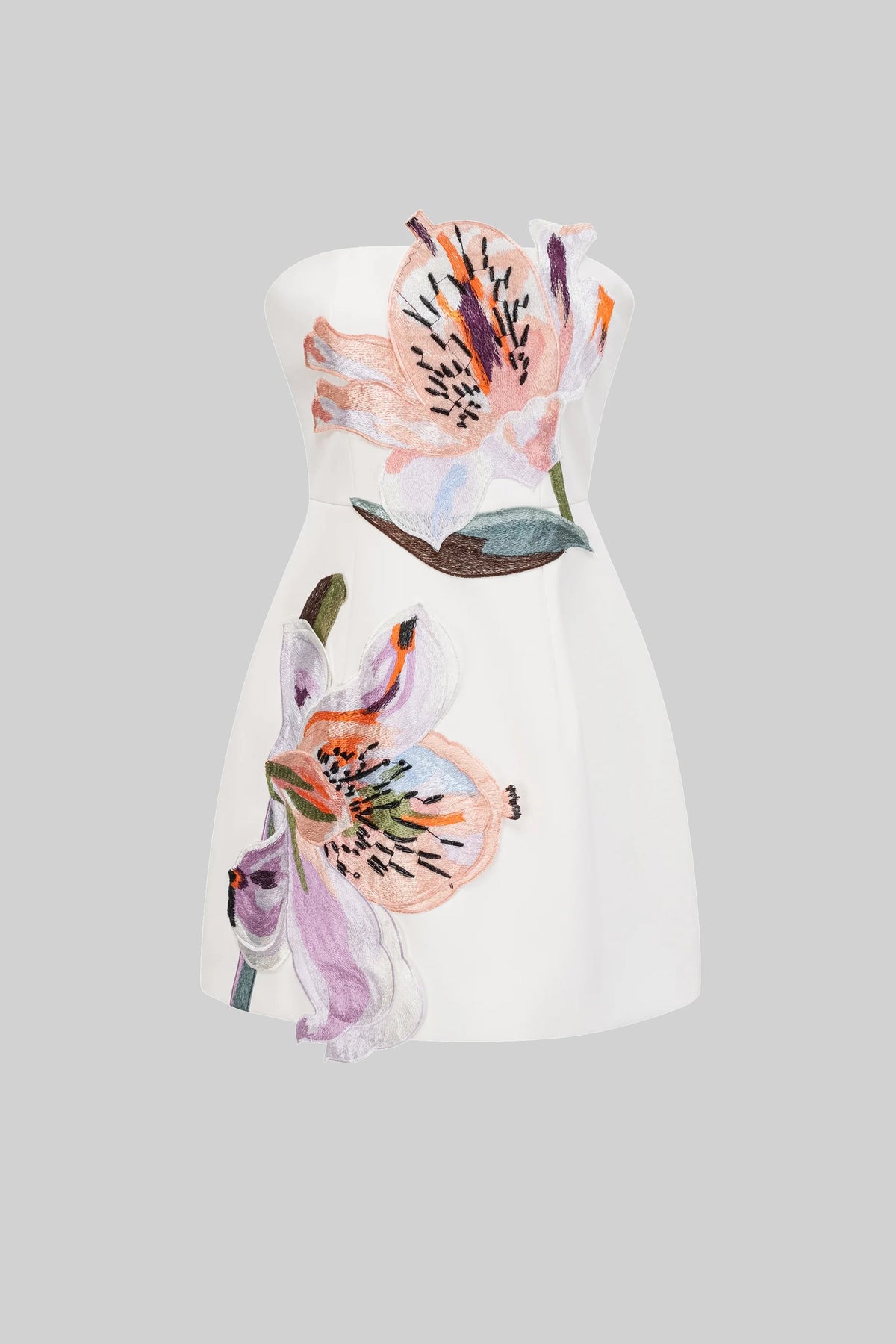 Strapless Floral-Print Mini Dress With Structured Bodice - White - View 5