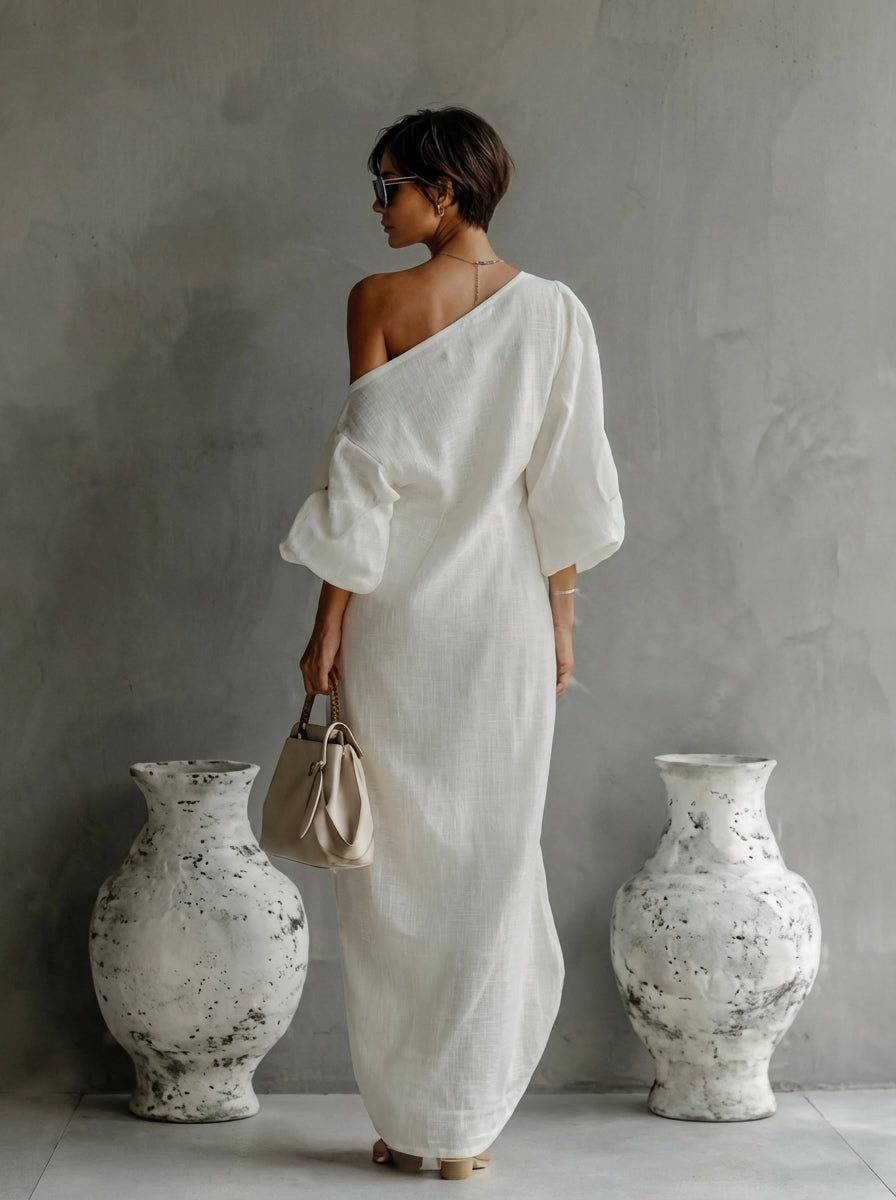 One Shoulder Long Sleeve Textured Slouchy Maxi Dress 4