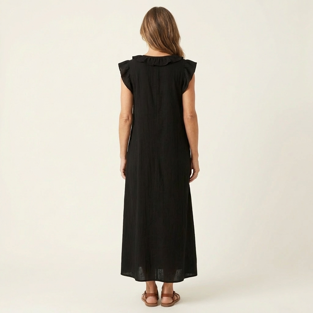 V-Neck Ruffle Trim Sleeveless Linen Maxi Dress 11