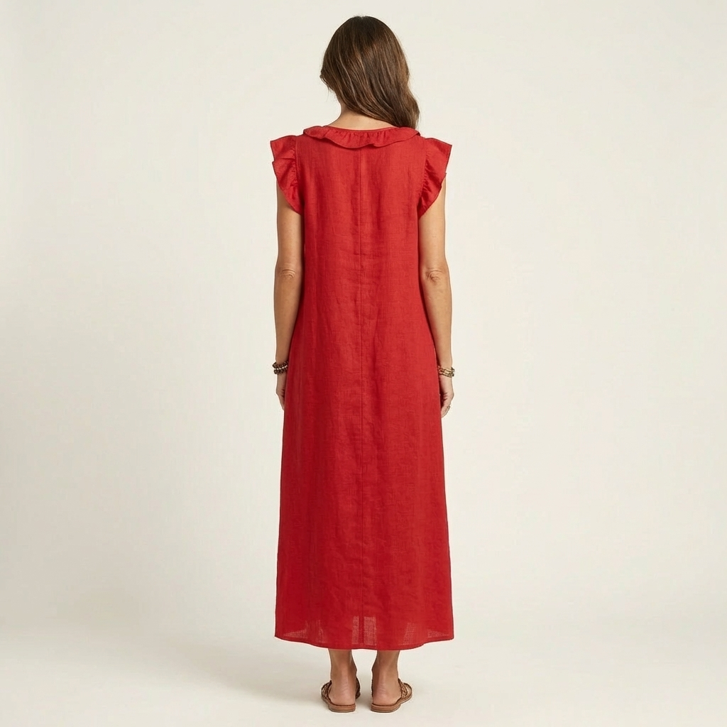 V-Neck Ruffle Trim Sleeveless Linen Maxi Dress 6