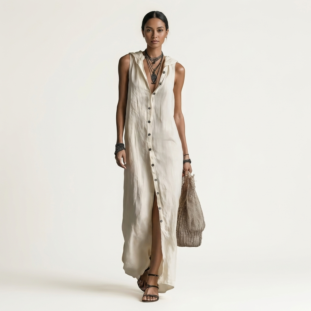 Collared Button Front Sleeveless Maxi Shirt Dress 7