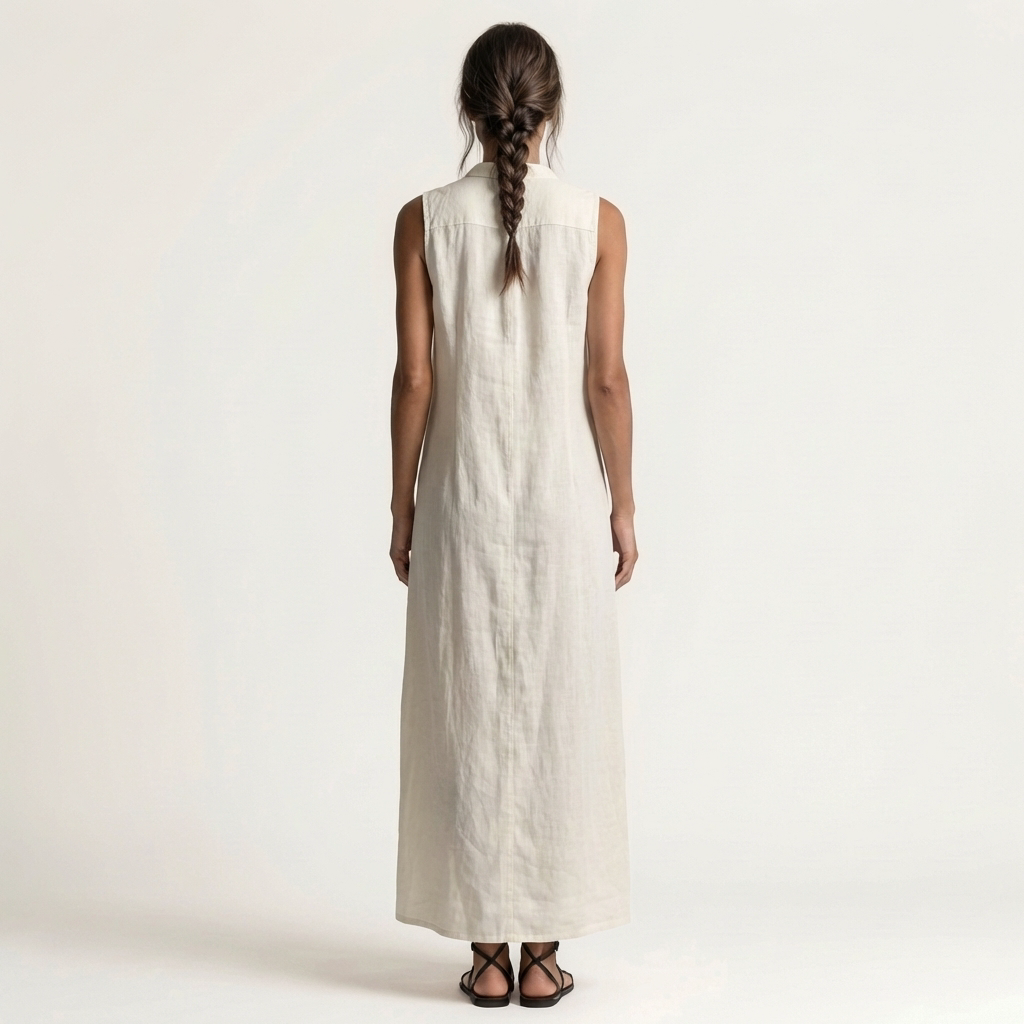 Collared Sleeveless Button Front Maxi Shirt Dress 8