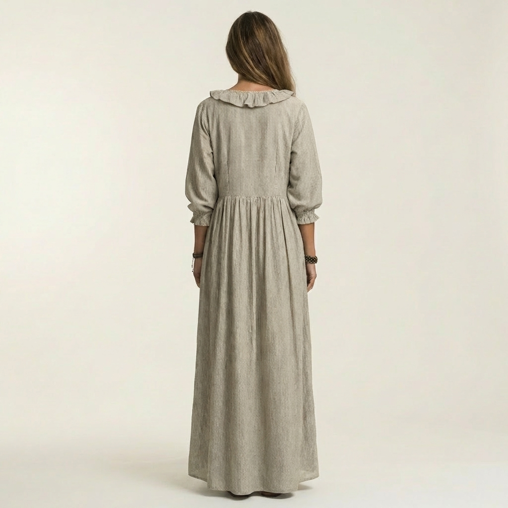 Ruffle V-Neck Long Sleeve Gathered Maxi Dress 6