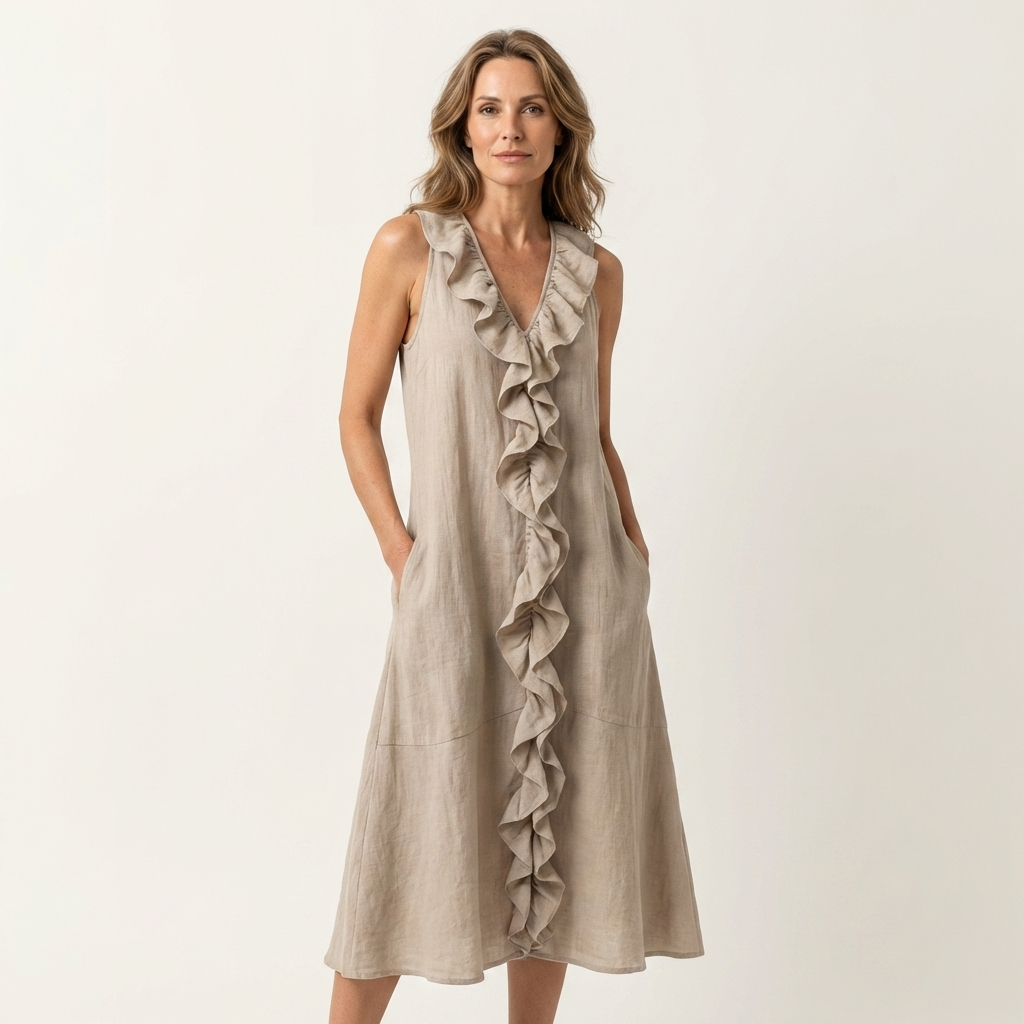V-Neck Ruffle Front Sleeveless Tiered Midi Dress 7