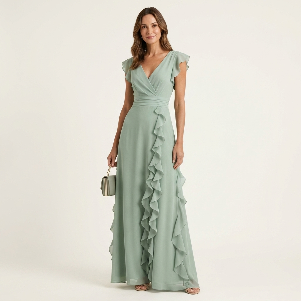 V-Neck Flutter Sleeve Ruffle Wrap Maxi Dress 12