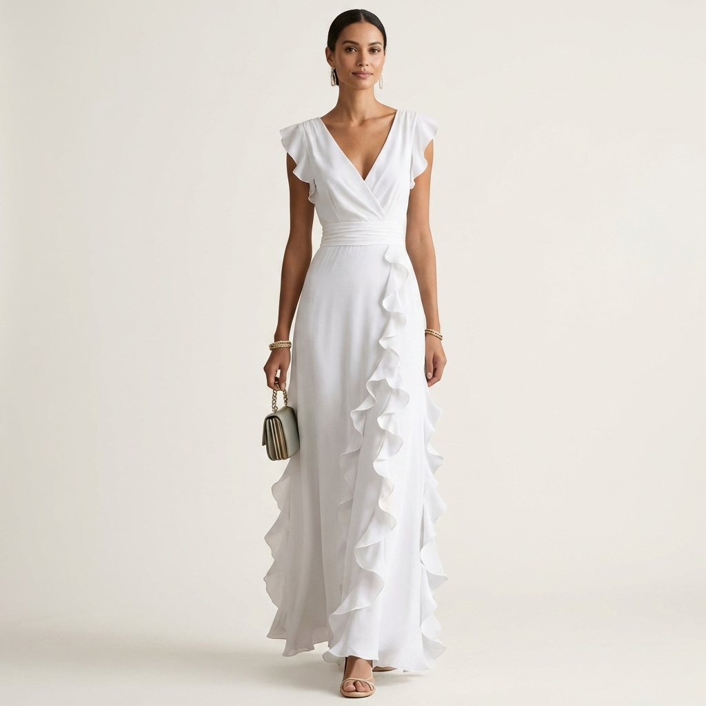 V-Neck Flutter Sleeve Ruffle Wrap Maxi Dress 7