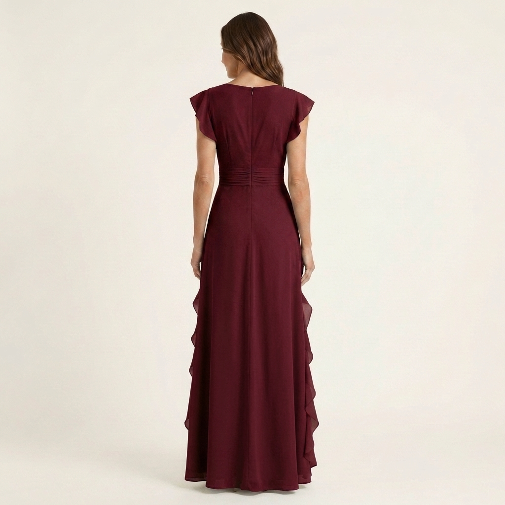 V-Neck Flutter Sleeve Ruffle Wrap Maxi Dress 6