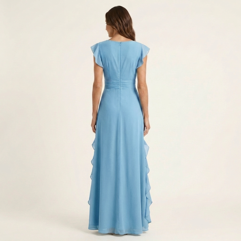 V-Neck Flutter Sleeve Ruffle Wrap Maxi Dress 9