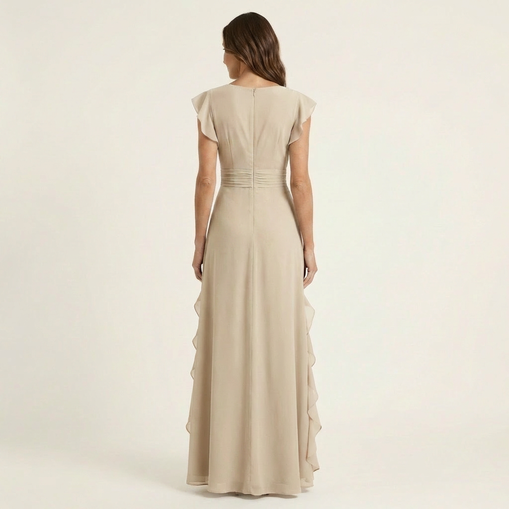 V-Neck Flutter Sleeve Ruffle Wrap Maxi Dress 3