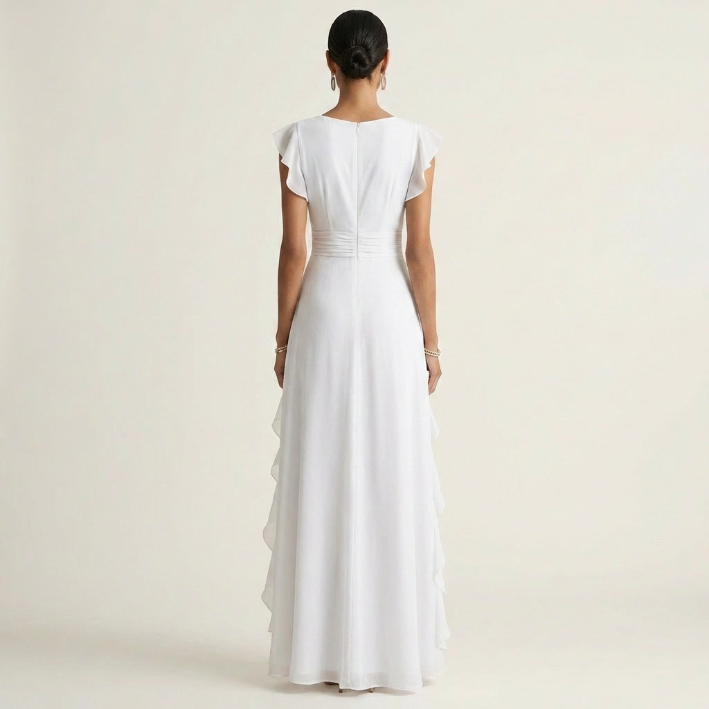 V-Neck Flutter Sleeve Ruffle Wrap Maxi Dress 2