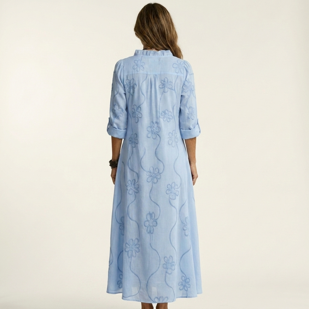 Ruffle Neck Floral Embroidered Long Sleeve Maxi Dress 8