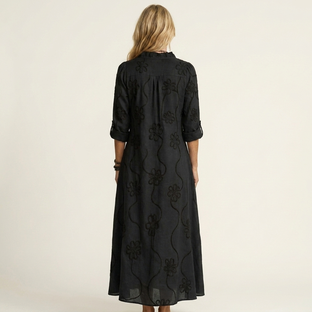 Ruffle Neck Floral Embroidered Long Sleeve Maxi Dress 4